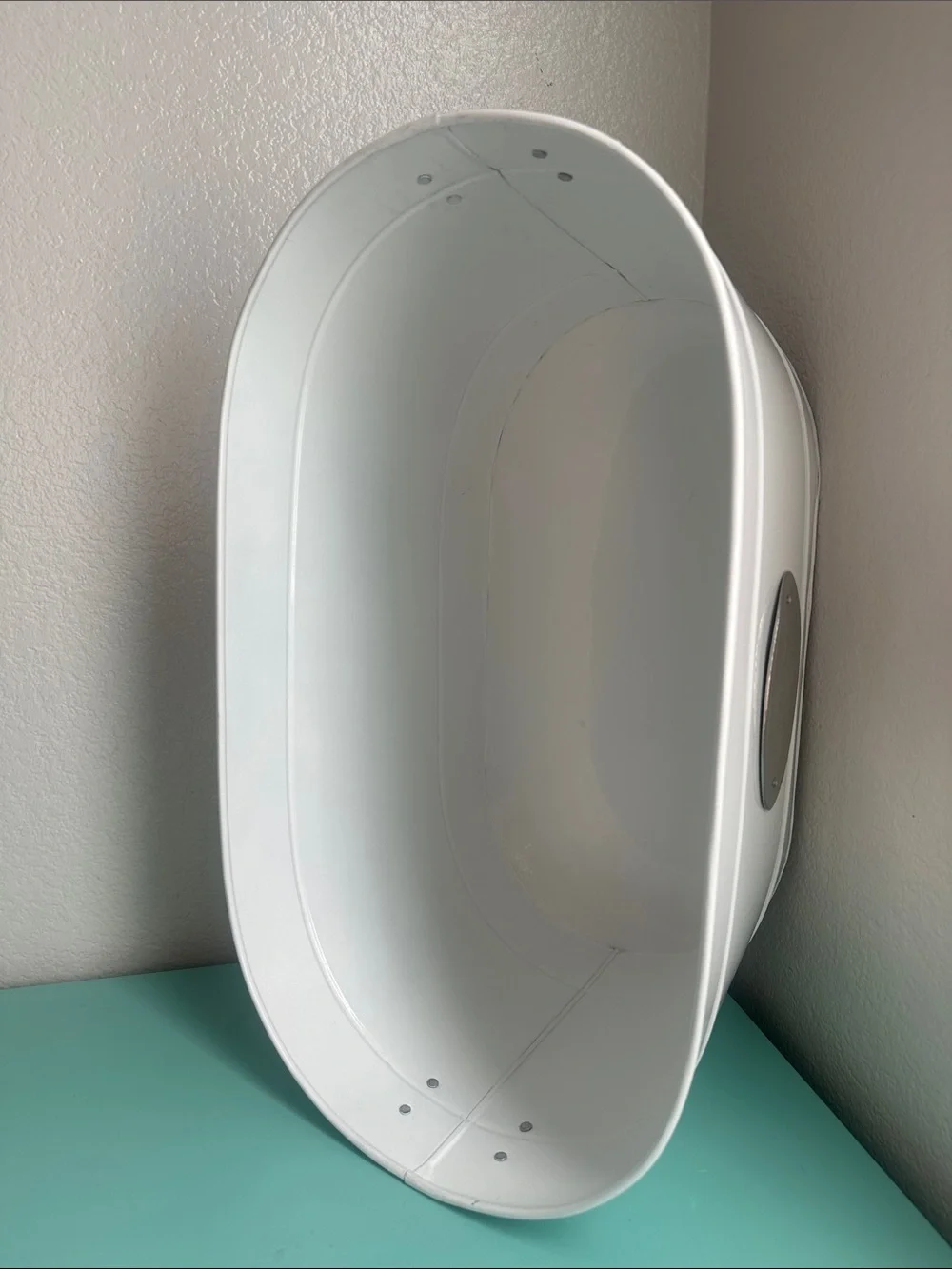 Harry Baker white handmade metal storage tub with silver paw detail-used